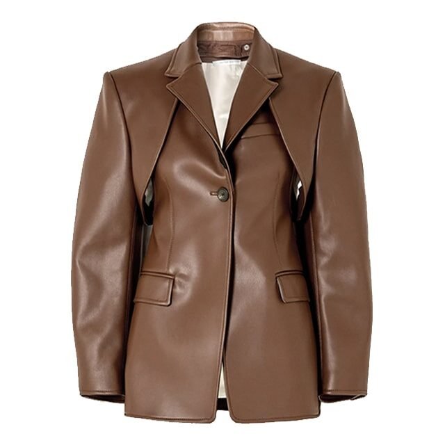 Women-Convertible-Lambskin-Leather-Brown-Blazer.jpg Blazer in pelle di agnello convertibile da donna