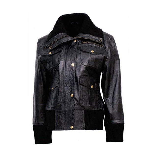 Womens-Black-Bomber-Multi-Pockets-Jacket-1.jpg Giacca bomber nera multitasche da donna