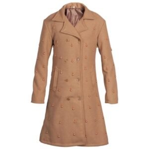 Trench in lana marrone decorato da donna
