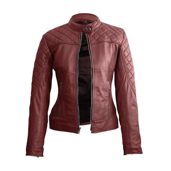 Womens-Maroon-Classy-Quilted-Biker-Leather-Jacket-Front-Open-600x600-1.jpg Giacca da motociclista in pelle trapuntata di classe da donna