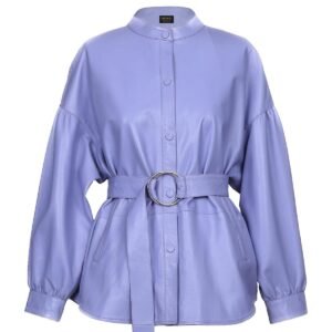 Giacca da donna in pelle di pecora con cintura color lavanda