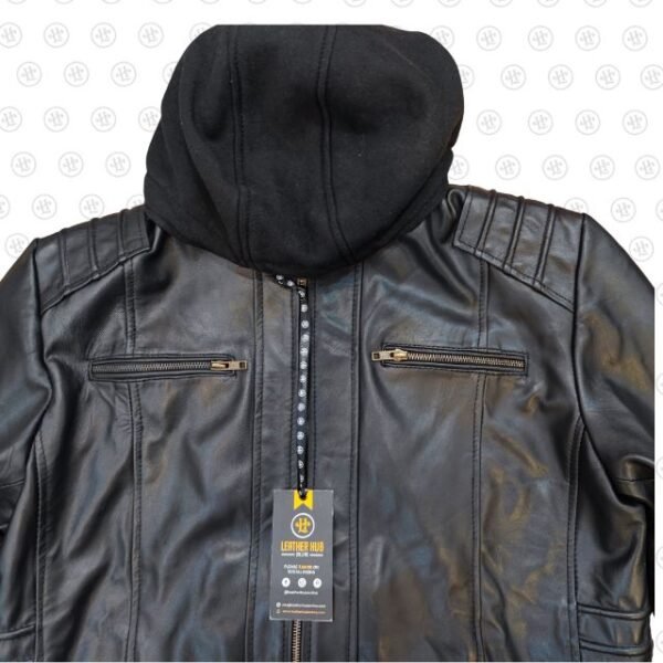 xr:d:DAFKcF82ic4:8,j:33795853868,t:22082616 Giacca da motociclista in pelle nera con cappuccio firmata