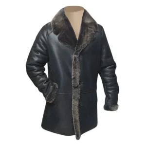 Cappotto invernale tradizionale in vera pelle nera da uomo