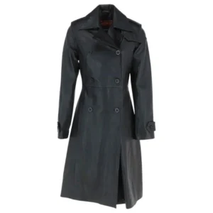 Trench doppiopetto in vera pelle da donna