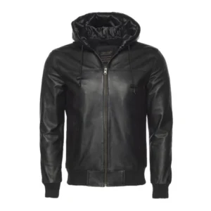 Giubbotto bomber in pelle con cappuccio slim fit