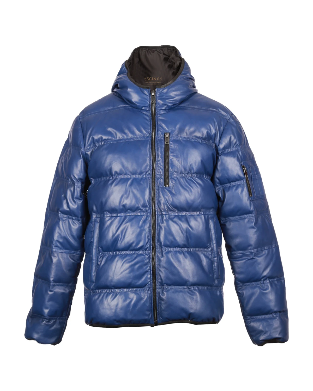 men-hooded-puffer-leather-jacket.webp Giacca in pelle imbottita con cappuccio da uomo