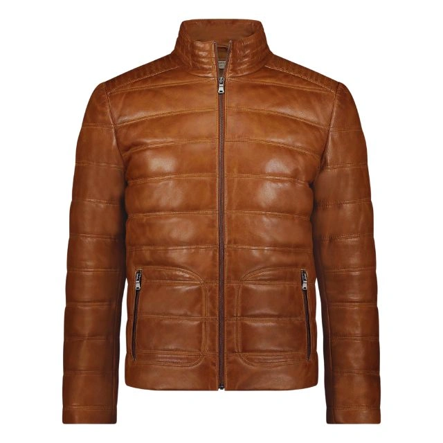mens-cognac-quilted-puffer-leather-jacket.webp Giacca imbottita in pelle trapuntata color cognac da uomo