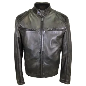 Giacca da motociclista in pelle con spalle trapuntate