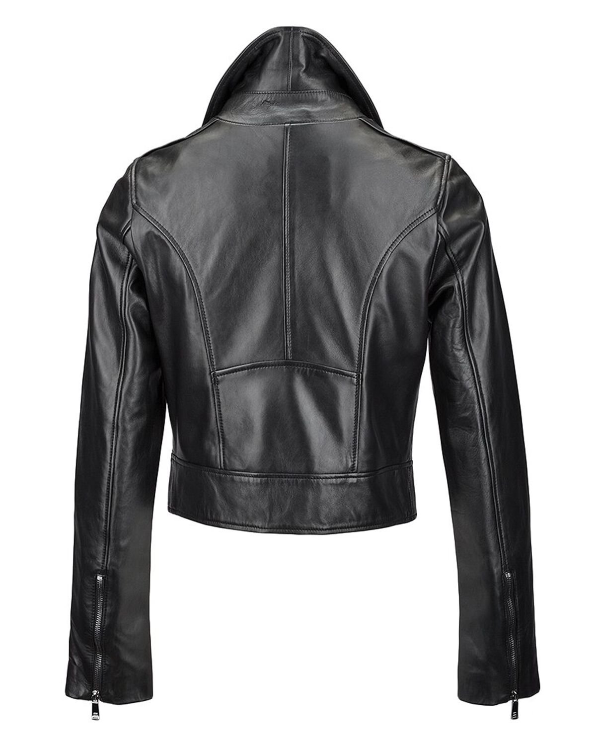 scin-13075w-black-back.jpg Giacca da motociclista slim fit in pelle di pecora nera da donna