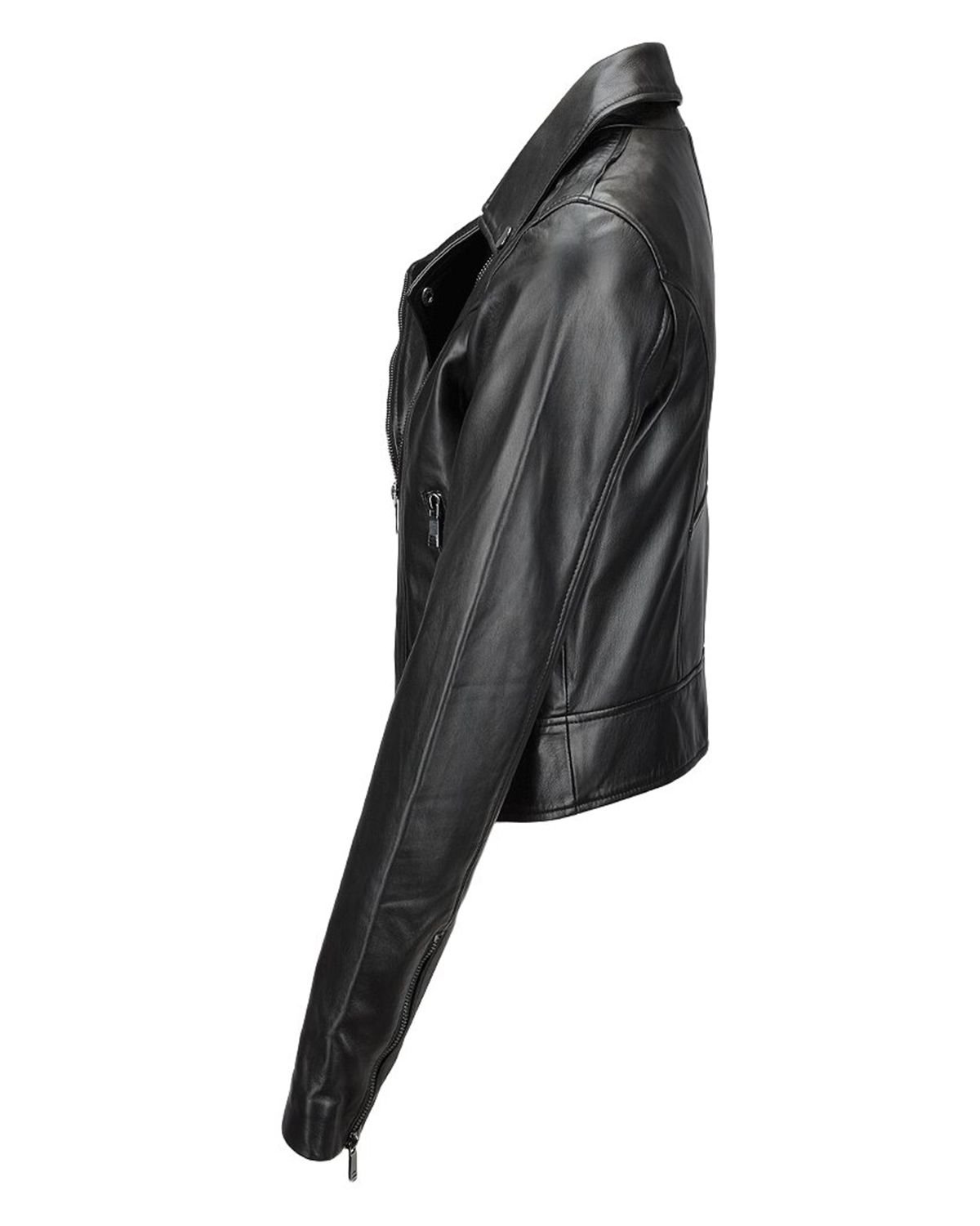 scin-13075w-black-side.jpg Giacca da motociclista slim fit in pelle di pecora nera da donna