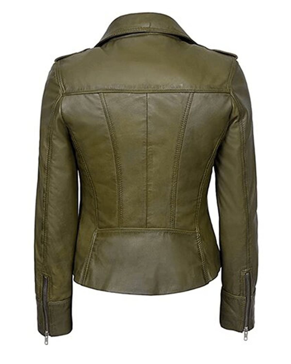 scin-13096w-olivegreen-back.jpg Giacca da motociclista classica da donna in vera pelle color verde oliva