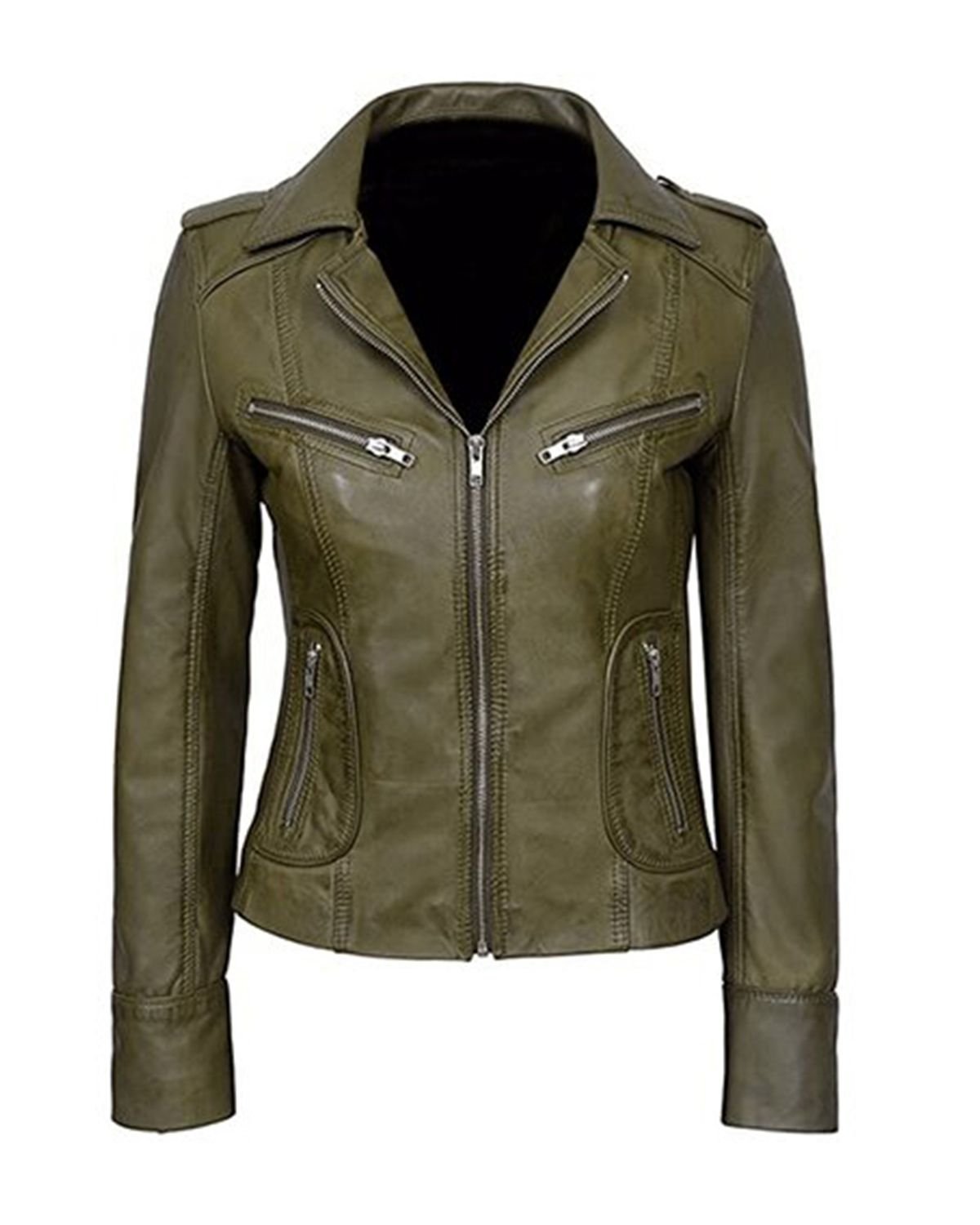 scin-13096w-olivegreen.jpg Giacca da motociclista classica da donna in vera pelle color verde oliva