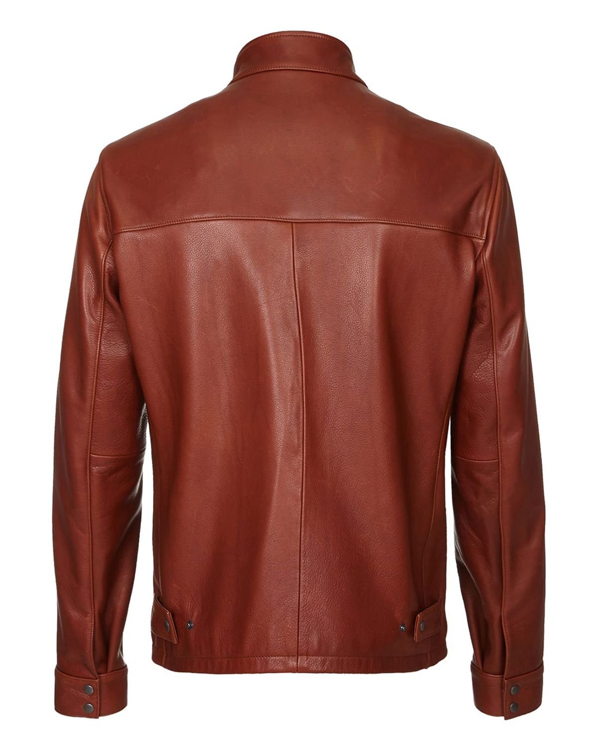 scin-13156-darkbrown-back.jpg Giacca in pelle di pecora marrone da uomo, modello Cafe Racer