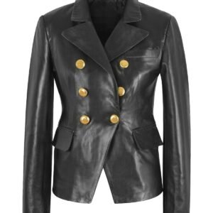 Giacca in vera pelle da donna in stile blazer classico