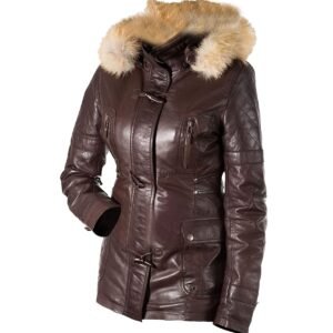 Giacca classica in pelle di montone con cappuccio B3 Bomber da donna