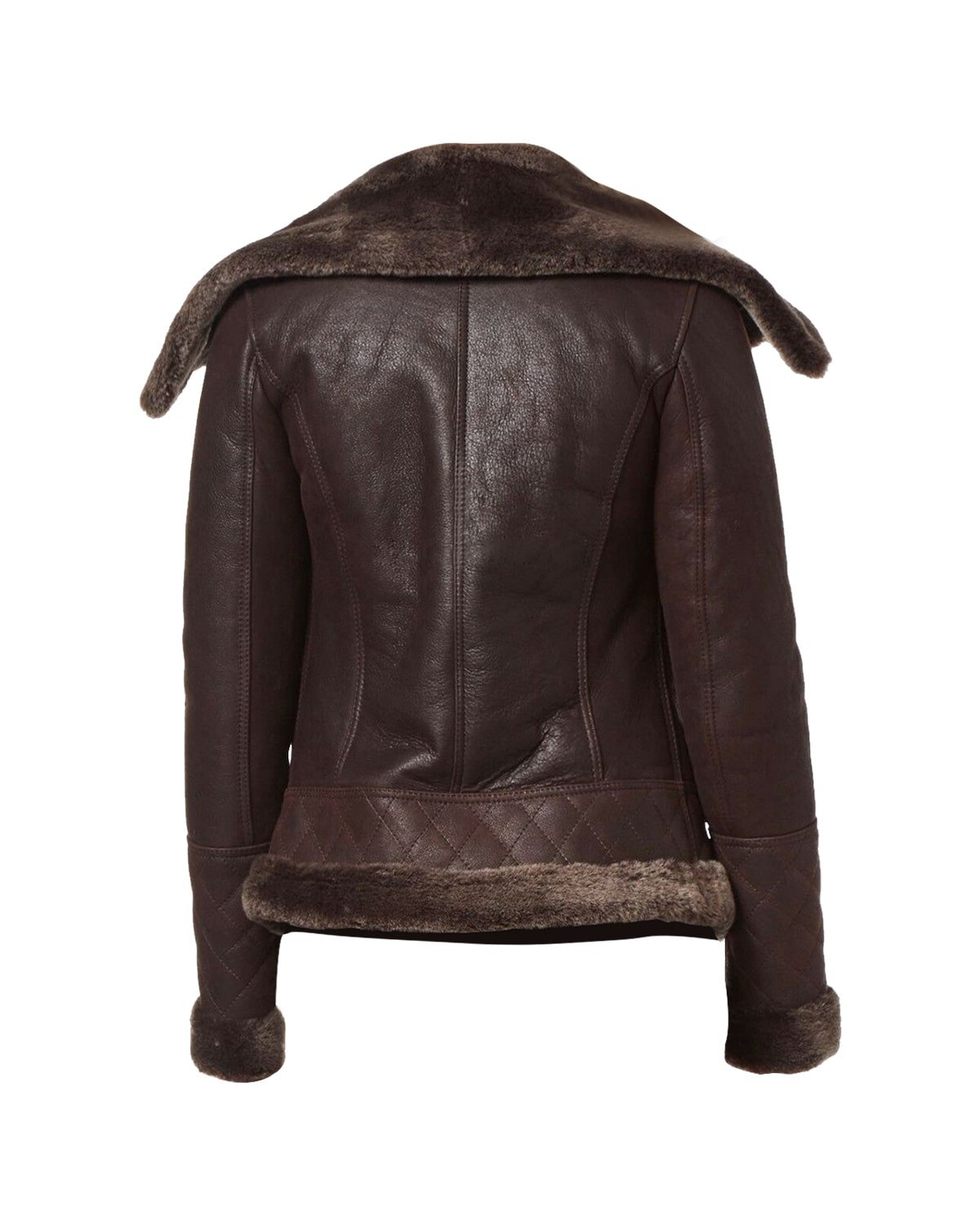 womens-fur-shearling-biker-jacket-back.jpg Giacca da motociclista classica in pelle naturale da donna, marrone scuro