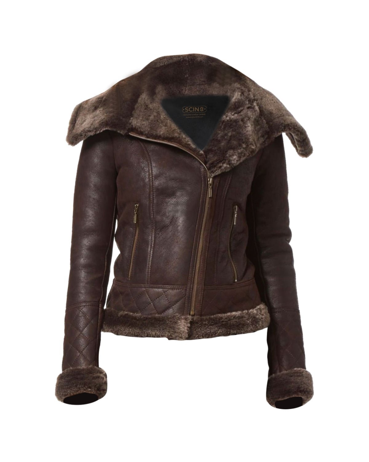 womens-fur-shearling-biker-jacket.jpg Giacca da motociclista classica in pelle naturale da donna, marrone scuro