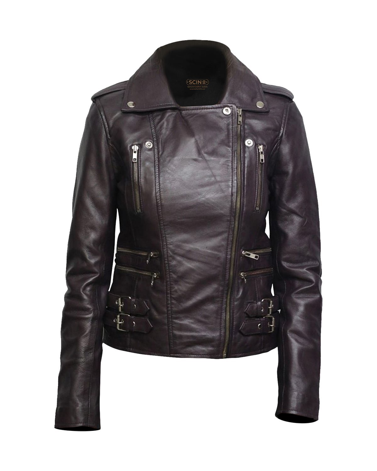 womens-purple-retro-biker-jacket.jpg Giacca in pelle da motociclista retrò Elsa