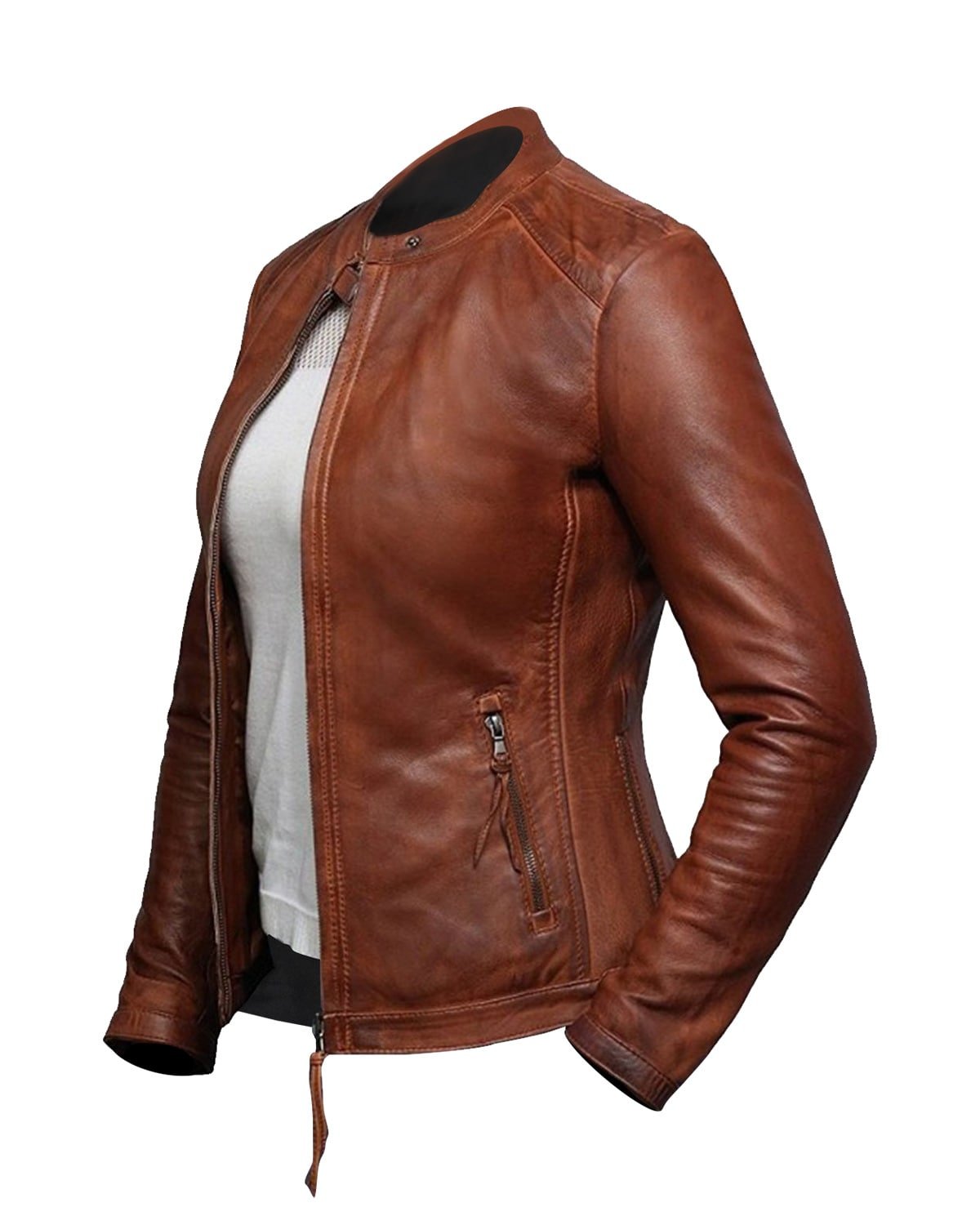 womens-waxed-brown-biker-jacket-side.jpg Giacca in pelle da motociclista Ayla