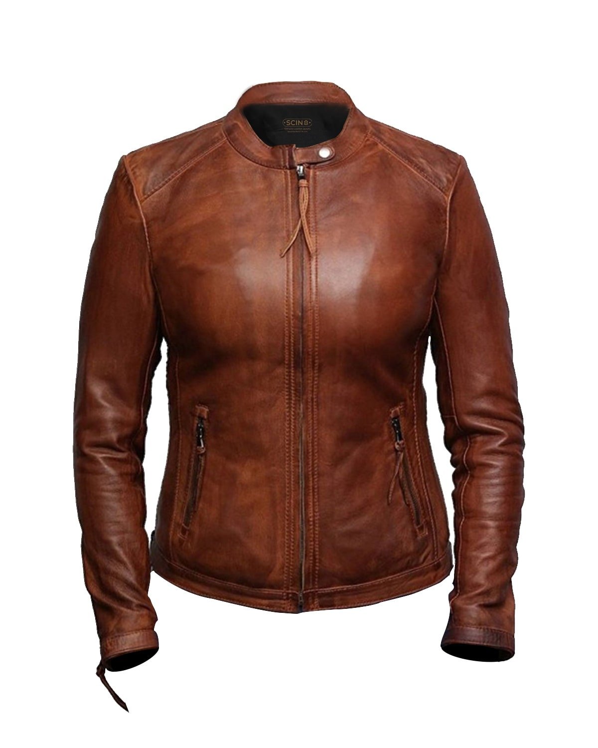 womens-waxed-brown-biker-jacket.jpg Giacca in pelle da motociclista Ayla