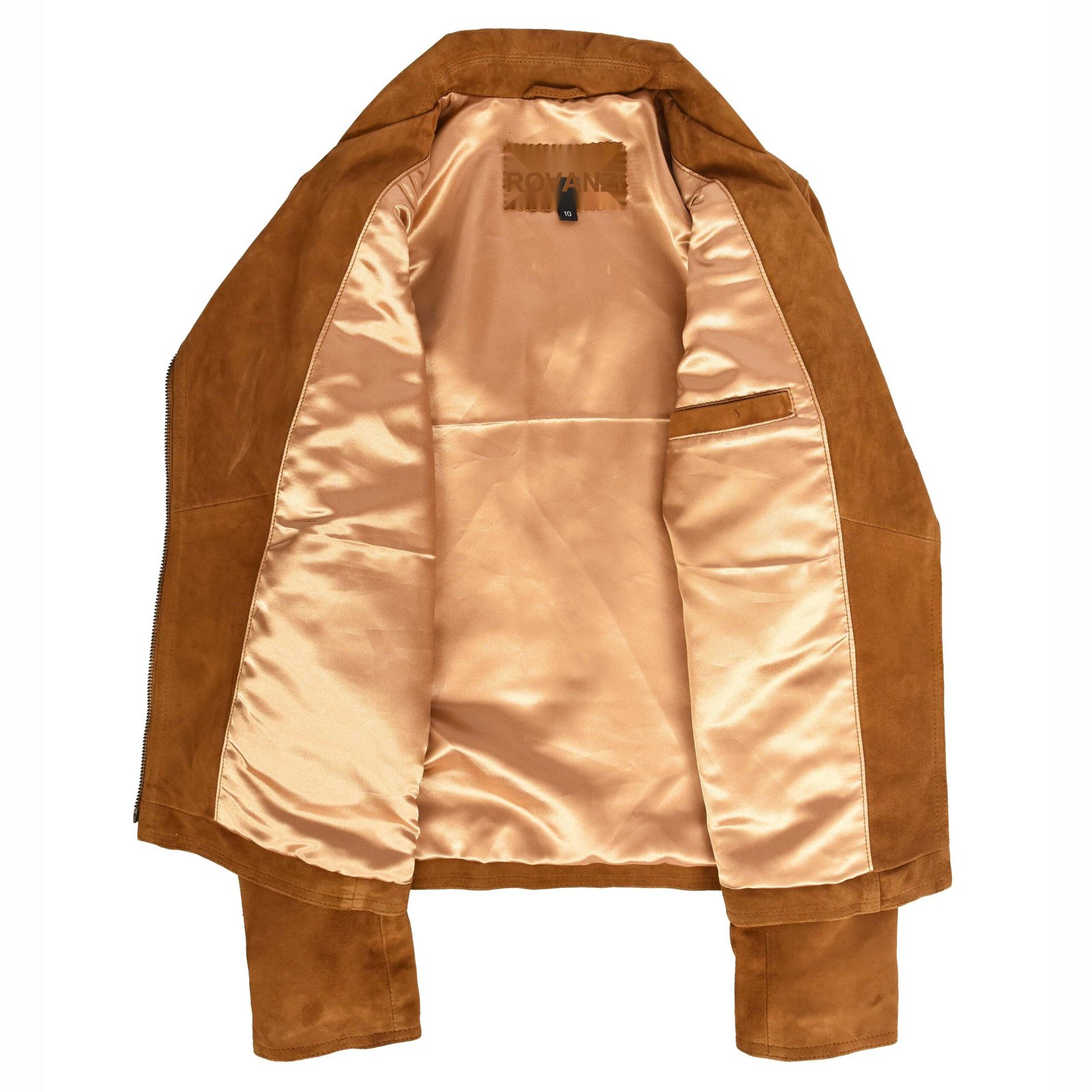 Giacca biker in pelle scamosciata di capra da donna Lola cognac – 3