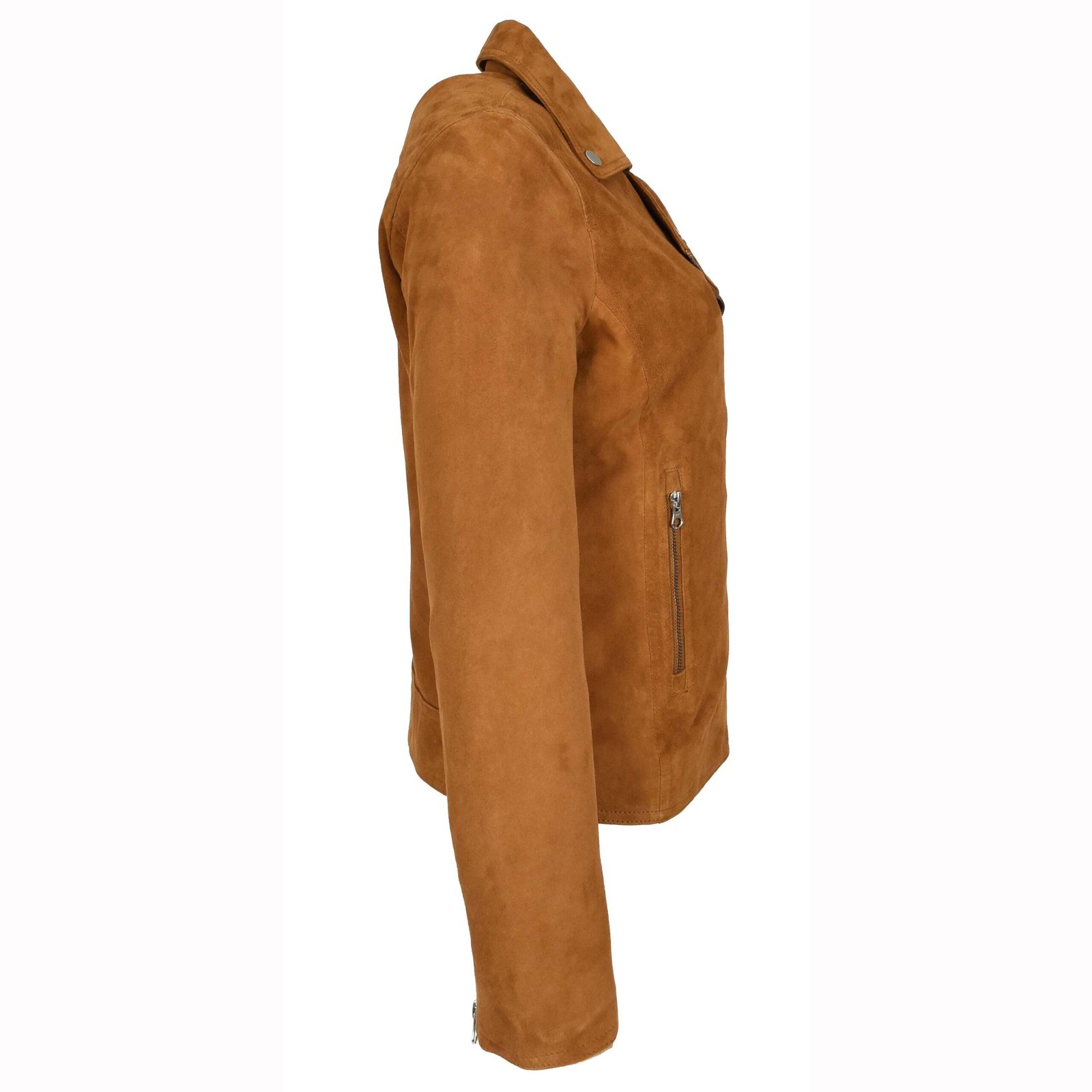 Giacca biker in pelle scamosciata di capra da donna Lola cognac – 7