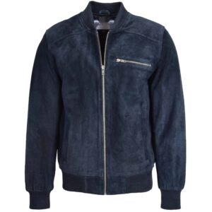 Giubbotto bomber in pelle scamosciata da uomo blu – 1