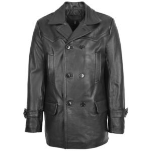 Peacoat in pelle doppiopetto da uomo Salcombe nero – 1