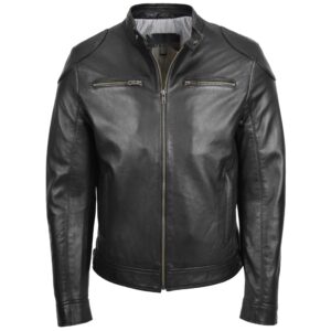 BUNERI Giubbotto Biker in Vera Pelle Casual da Uomo Nero