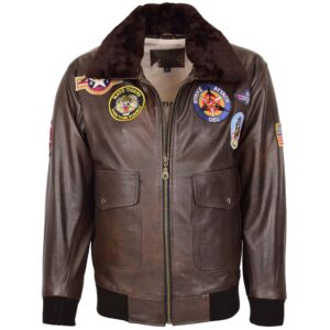 BUNERI Giacca Uomo Pelle Bomber Stile Air Force Marrone