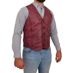 BUNERI Gilet in Vera Pelle Bordeaux da Uomo con Abbottonatura