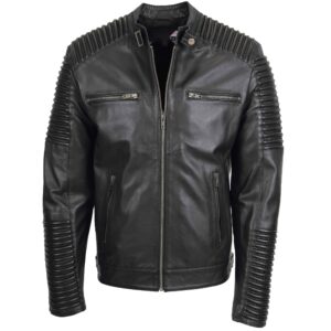 BUNERI Giacca Biker Uomo in Vera Pelle Morbida Nera