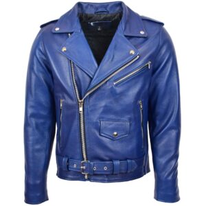 BUNERI Giacca Biker in Vera Pelle Pesante Blu da Uomo