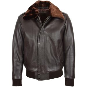 BUNERI Pilota Pelle Leroy Marrone Bomber con Colletto Rimovibile