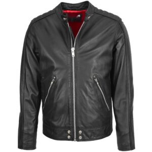 BUNERI Giacca Biker Casual in Pelle da Uomo Nero