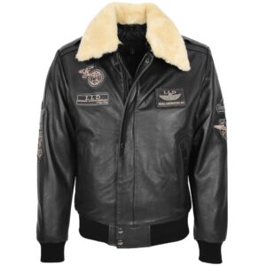 BUNERI Giacca in Pelle Pilot-N Nera con Colletto Rimovibile