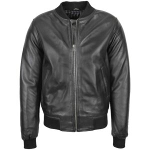 BUNERI Giacca Bomber MA-1 in Pelle Nera da Uomo