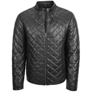 BUNERI Giacca Anorak in Vera Pelle Nera Trapuntata da Uomo