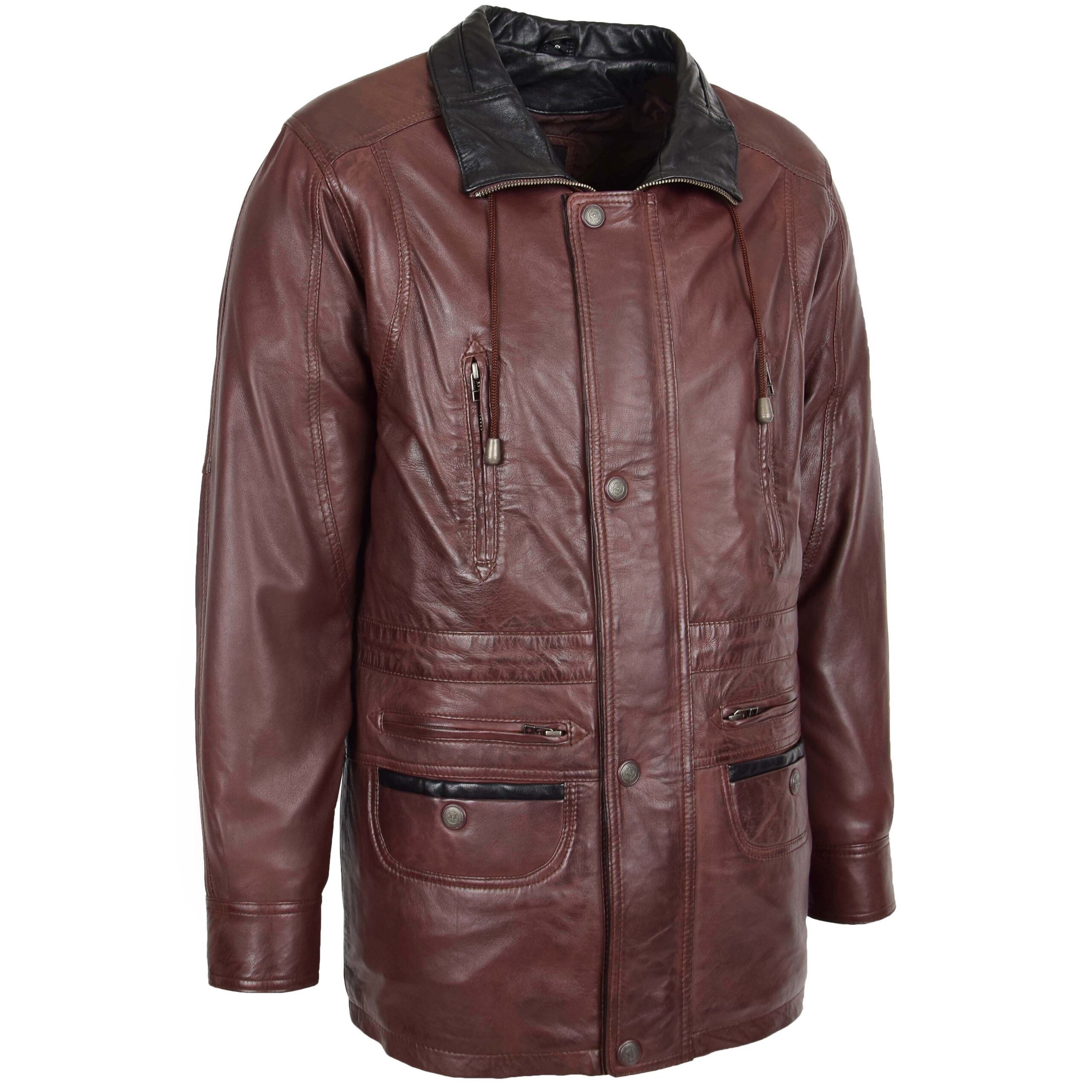 BUNERI Cappotto Auto in Pelle Marrone Lunghezza Fianchi da Uomo - immagine 3
