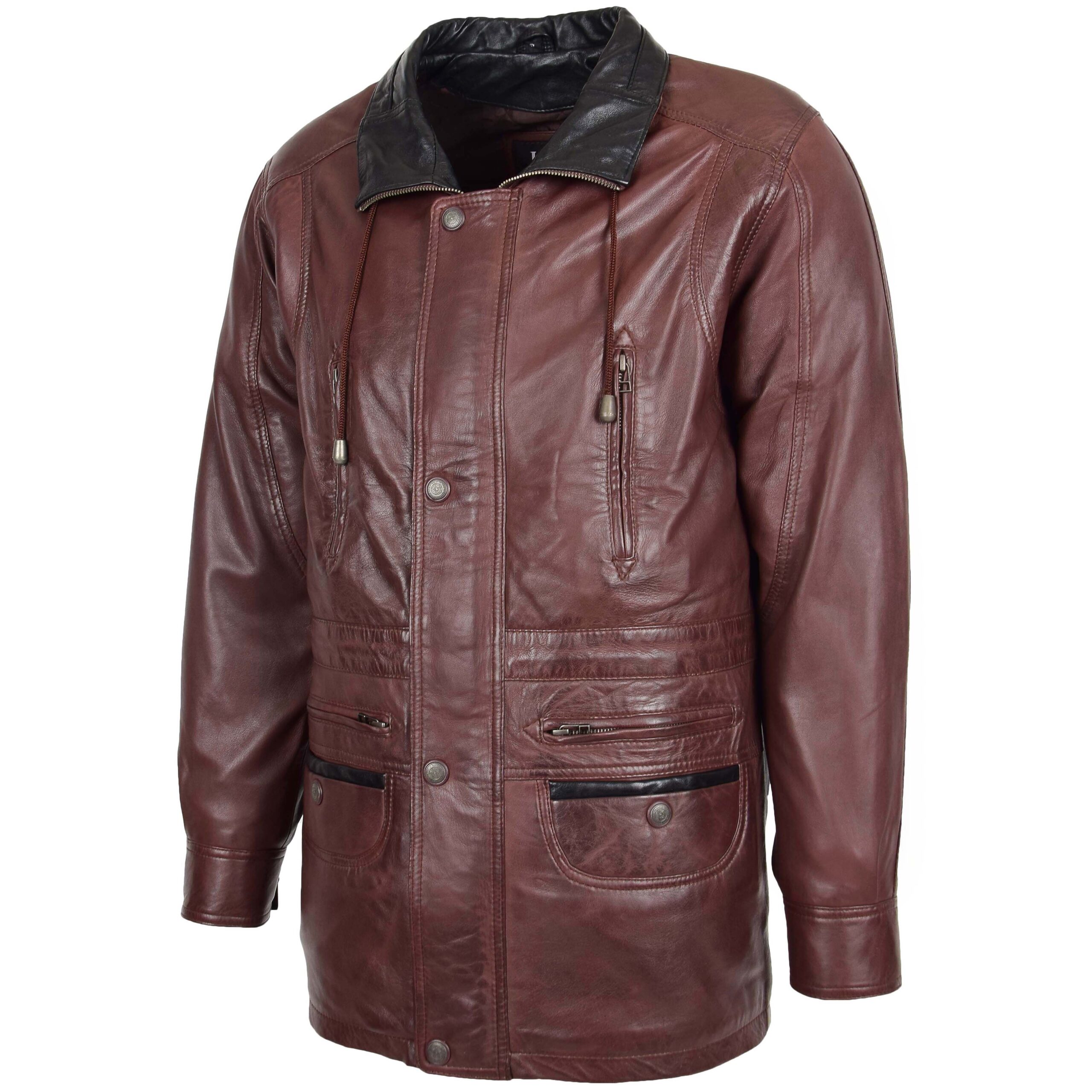 BUNERI Cappotto Auto in Pelle Marrone Lunghezza Fianchi da Uomo - immagine 4