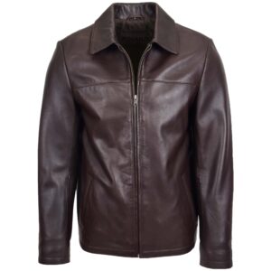 BUNERI Giacca Uomo Harrington in Vera Pelle Marrone Zip Box