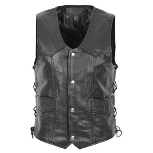 BUNERI Gilet in Vera Pelle da Uomo con Frange Laterali Nero