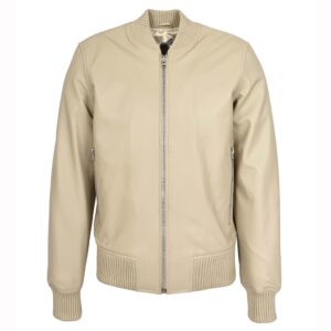 BUNERI Giacca Uomo Bomber Varsity MA-1 in Vera Pelle Beige