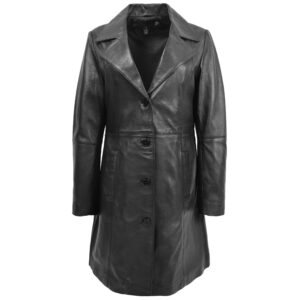 BUNERI Cappotto in Vera Pelle Nera 3/4 da Donna Classico