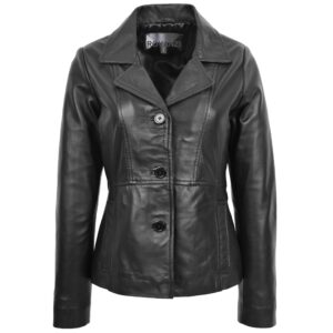 BUNERI Giacca Donna Pelle Blazer Classico Tre Bottoni Nera