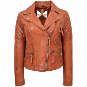 BUNERI Biker Pelle Claudia Cognac Cross Zip Donna