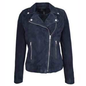 BUNERI Giacca Biker in Vera Pelle Scamosciata Blu Navy da Donna