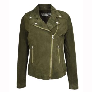 BUNERI Giacca Biker in Vera Pelle Scamosciata da Donna Verde Oliva