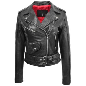 BUNERI Giacca Biker Donna in Vera Pelle Nera Modello Brando