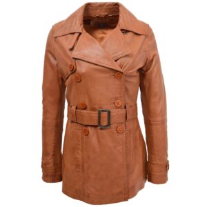 BUNERI Cappotto Trench in Pelle Cuoio a Doppio Petto da Donna
